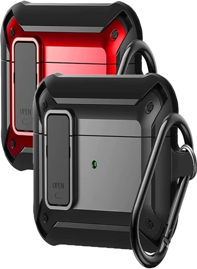 Airpods Pro Case Cover, [Secure Lock] Olytop 2 Pack Armor Airpods Pro Case Full-Body Rugged Cool AirPods Pro Protective Skin Shock Case Men Women with Keychain for Apple Airpod Pro - Black+Red